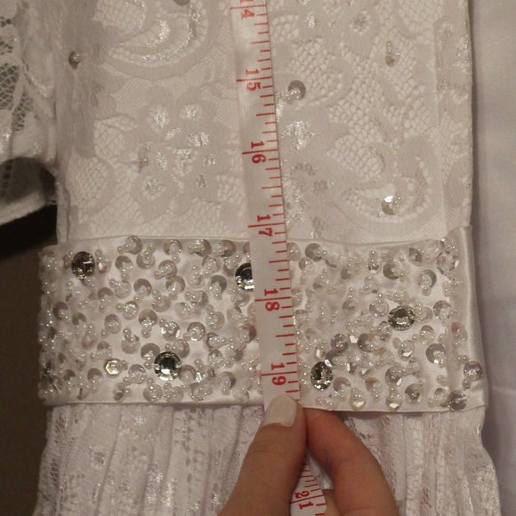 NWOT Beautiful Modest Wedding Gown with Train, White with Lace and Rhinestones - Picture 12 of 16